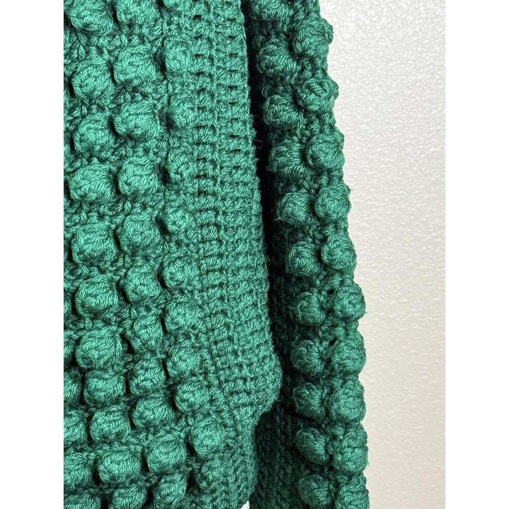 Vintage  Handmade 80s Green Popcorn Chunky Knit‎ Cardigan Sweater Size M - Picture 7 of 9